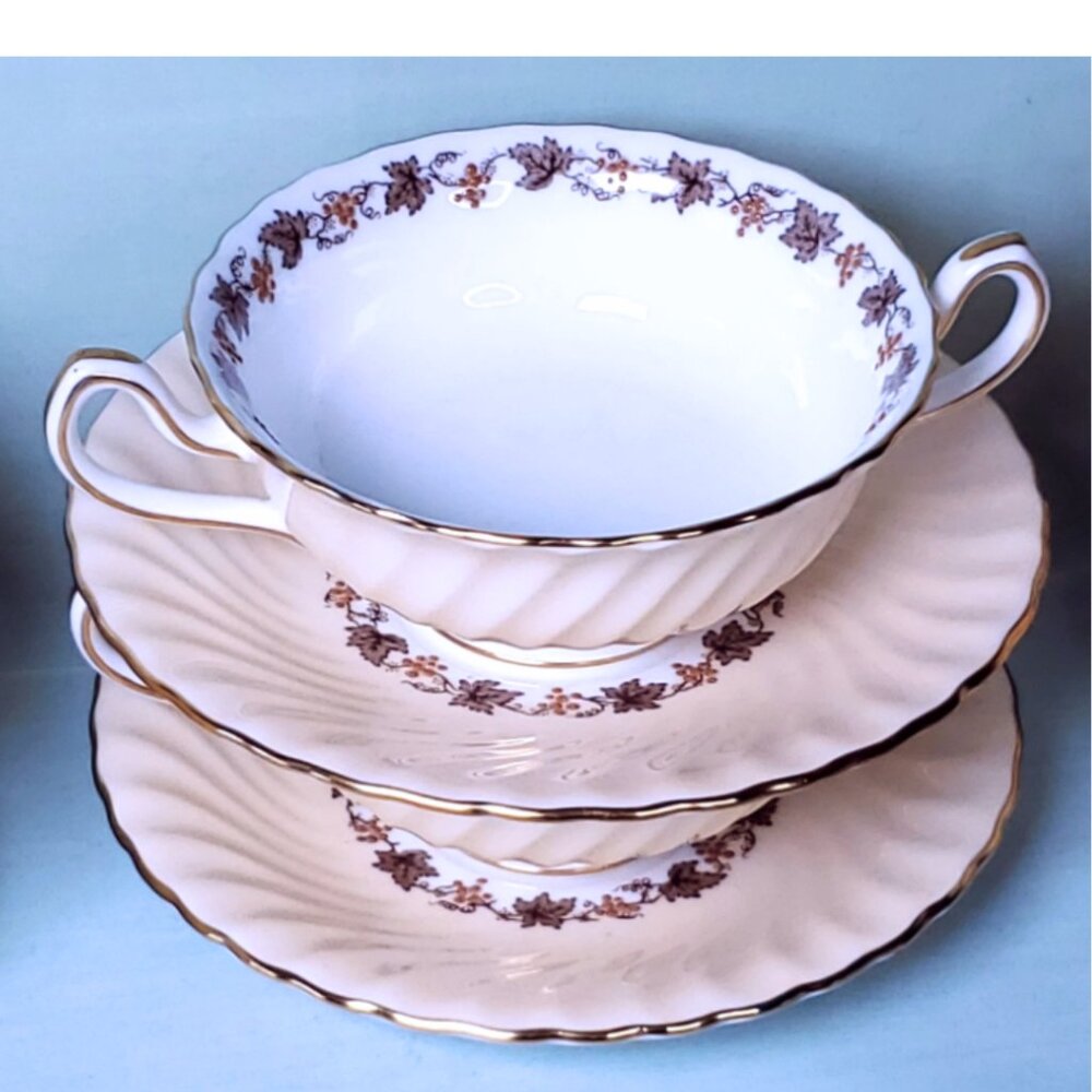 Rare Minton “Vineyard” Bouillon Cups & Saucers – Made in England